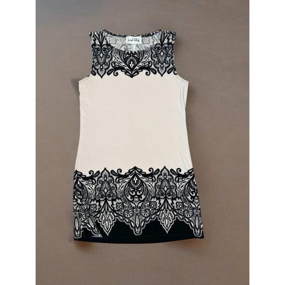 Joseph Ribkoff Size 6 Tunic Fabric With Black Lace Design Dress Sleeveless Read